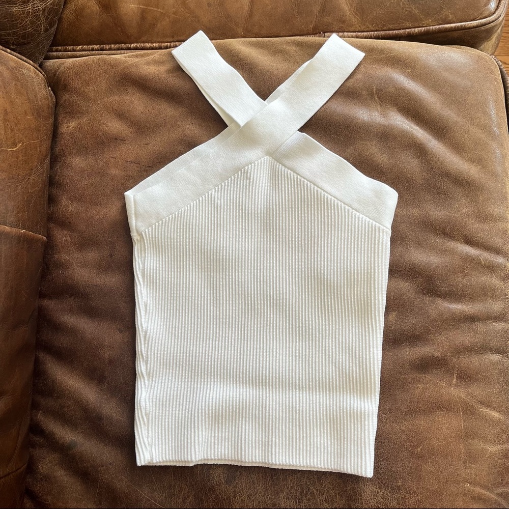 Aritzia Babaton Sculpt Knit Criss Cross Tank in White